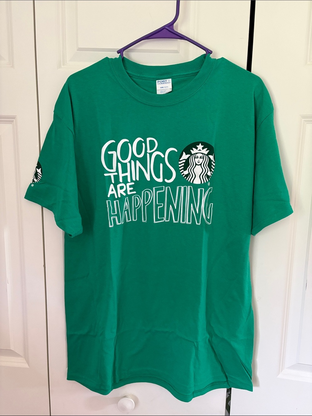 Starbucks Green Tee with White Logo & Slogan - Size L